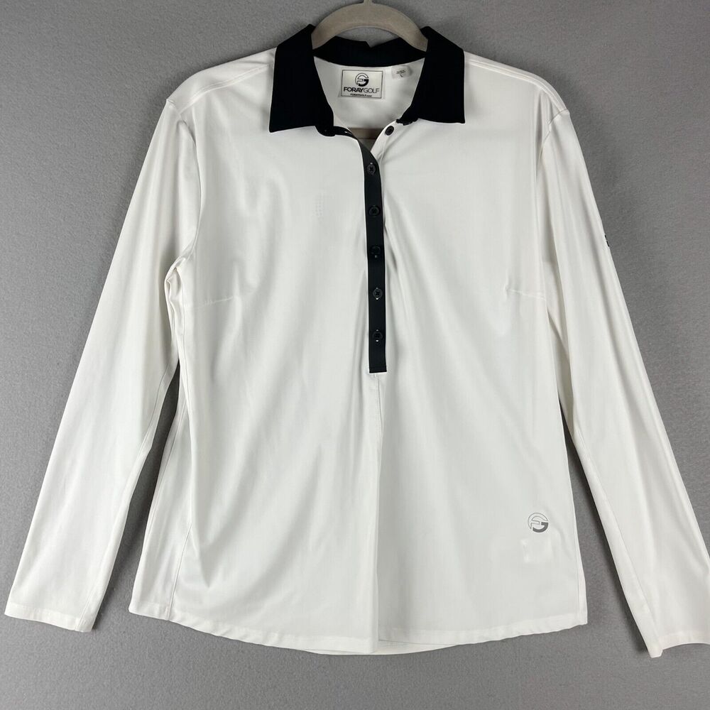 Foray Core Polo Golf Top Womens Large White Long Sleeve The Clint Logo